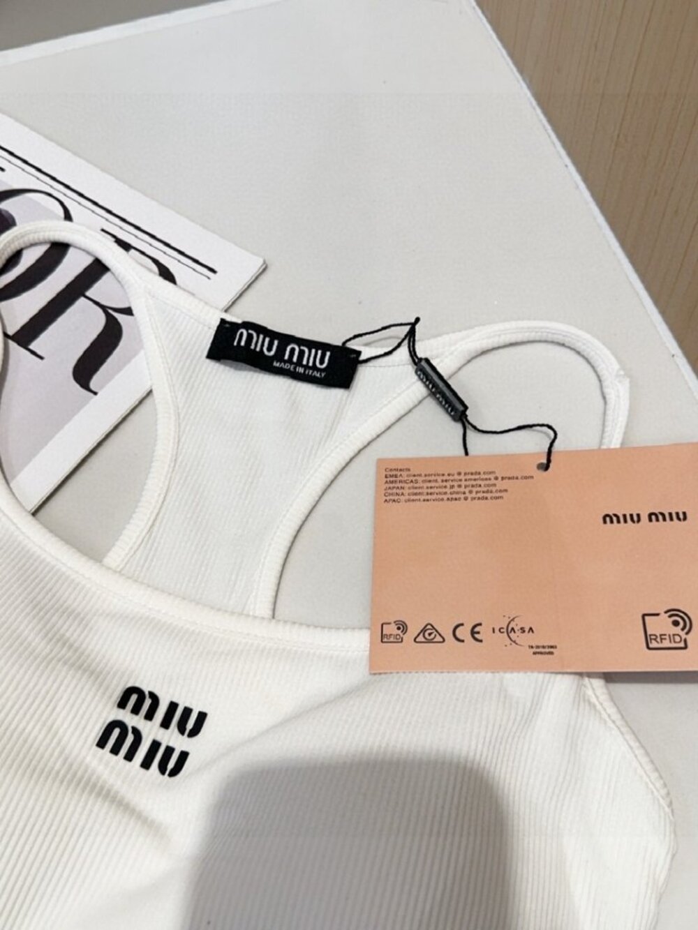 Miu Miu White Ribbed Racerback Tank Top - Picture 6 of 7